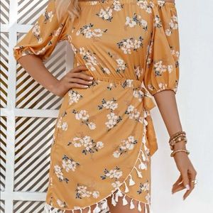 Yellow off the shoulder flower dress
